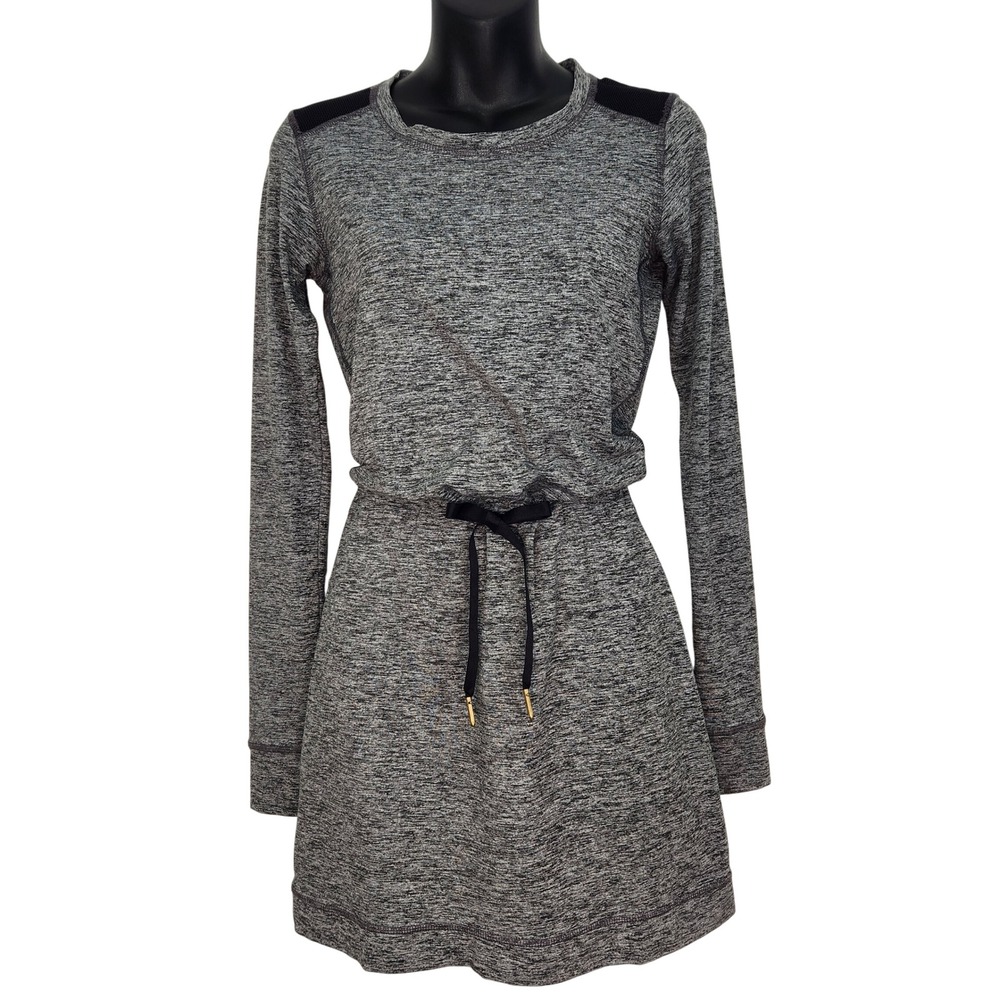ALALA Weekender Gray Heather Long Sleeve Athleisure Dress‎ XS Drawstring Waist